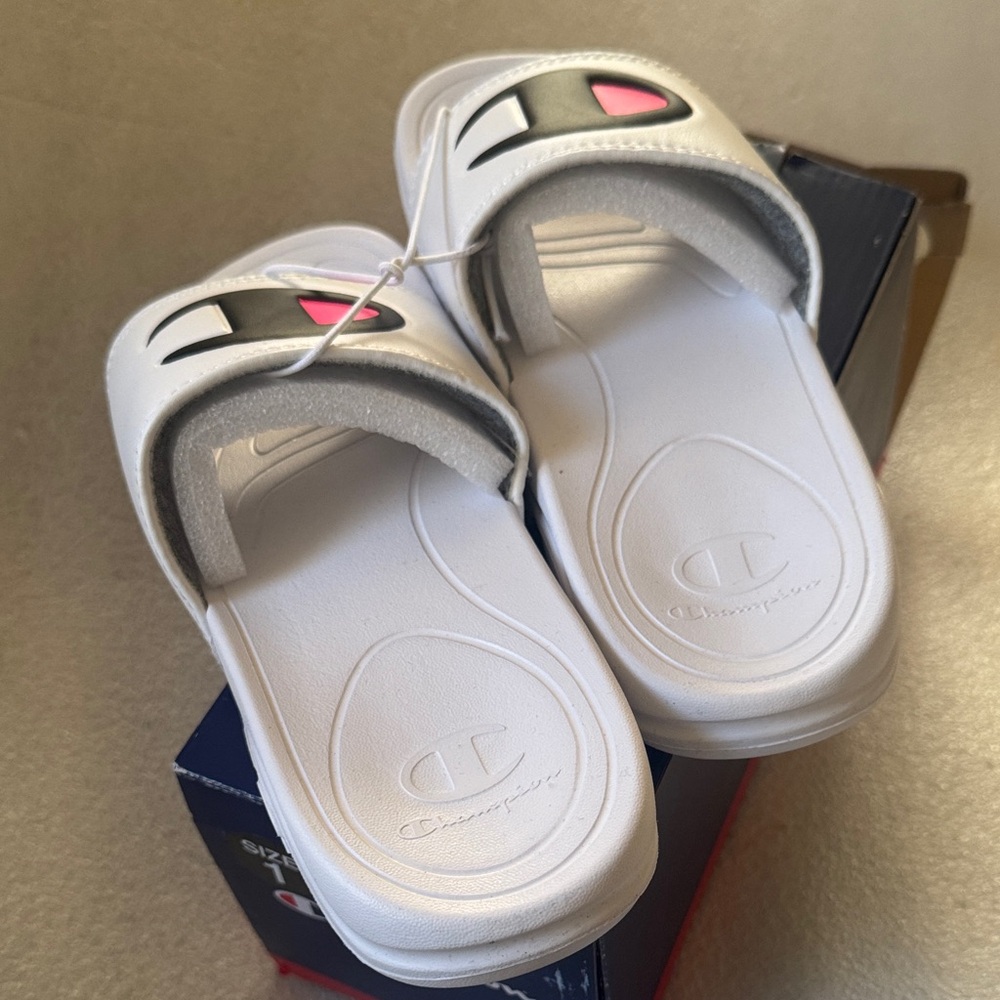 Champion Kids White and Pink Slide Sandals-size -1